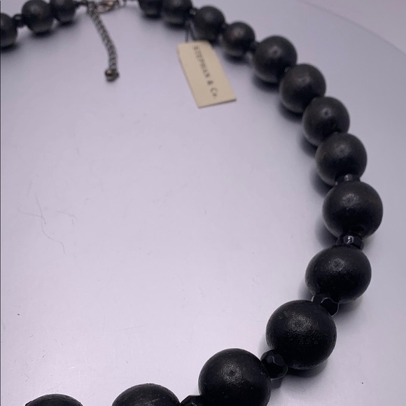NWT Stephan & Co. Graduated Black Wood Beaded Necklace 20-22” Adjustable Chunky - Picture 5 of 6